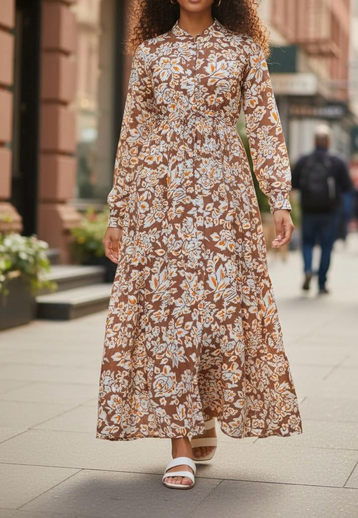 Dress Floral Printed Yellow / Brown / Green