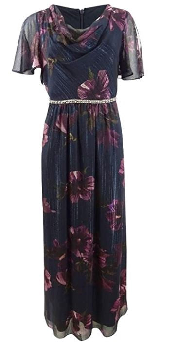 SLNY Dress Short Sleeve Floral Cowl Neck