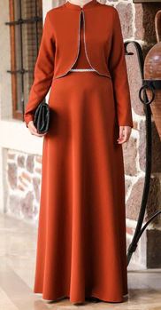 Dress Silver Piping Detail Terra Cotta / Black
