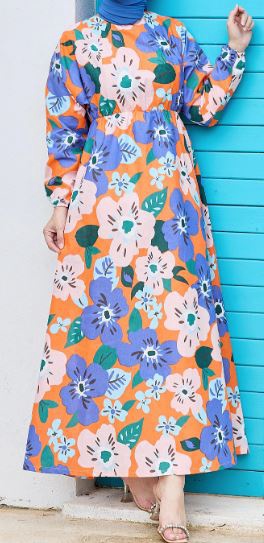 Dress Print Floral Blue / Pink / Orange / White