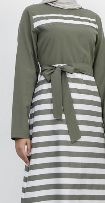 REFKA Dress Stripe Green, White