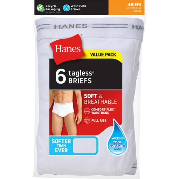 HANES Men Underwear Brief White 6PACK Tagless