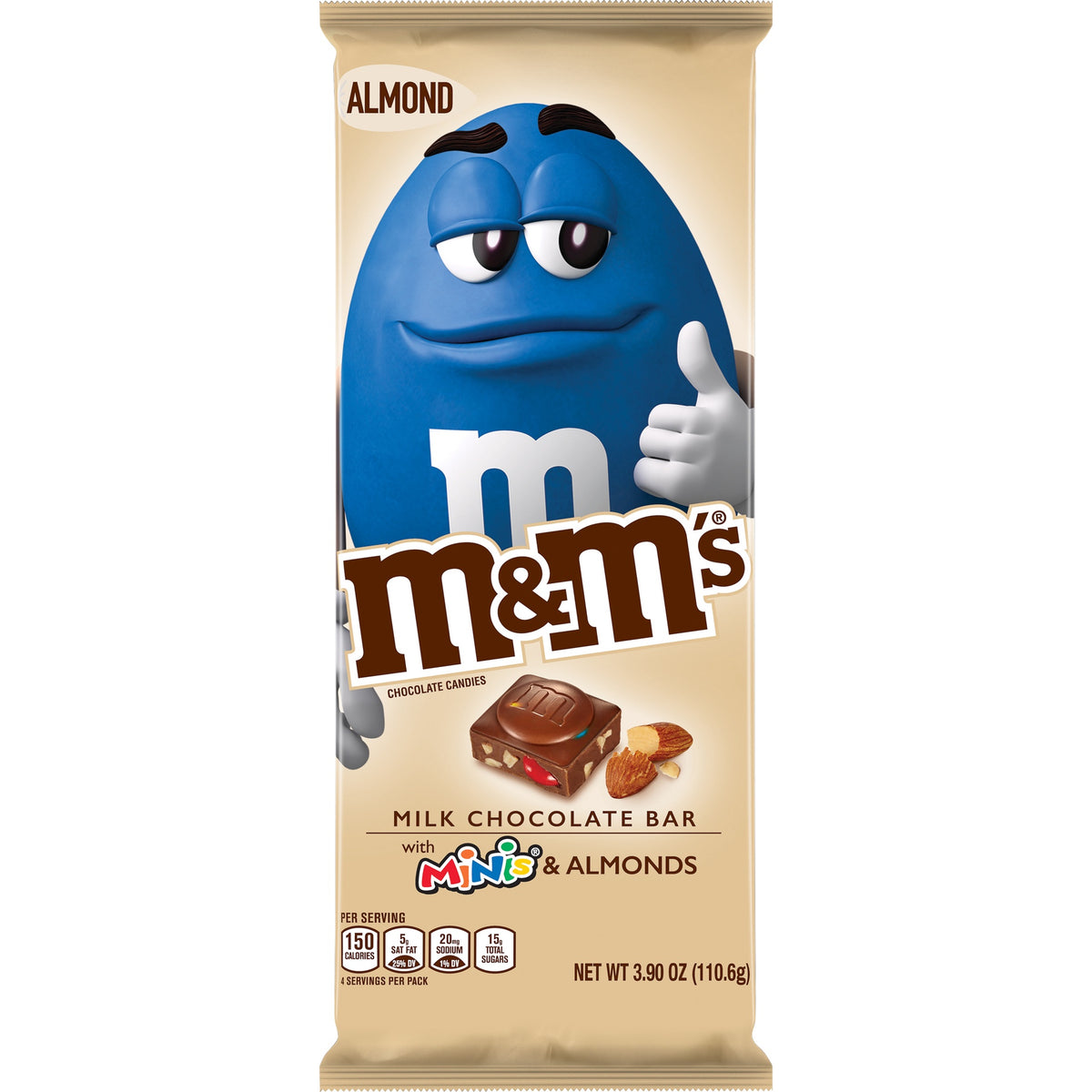 M&M Almond Milk Chocolate Bar with Minis & Almonds 3.9OZ 110.6G