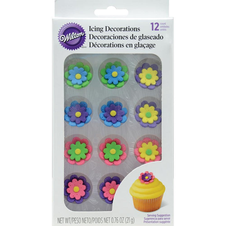 WILTON Baking Icing Decorations Flower Double Stacked Multicolored 12PCS Pack .76OZ 21G 710-1494