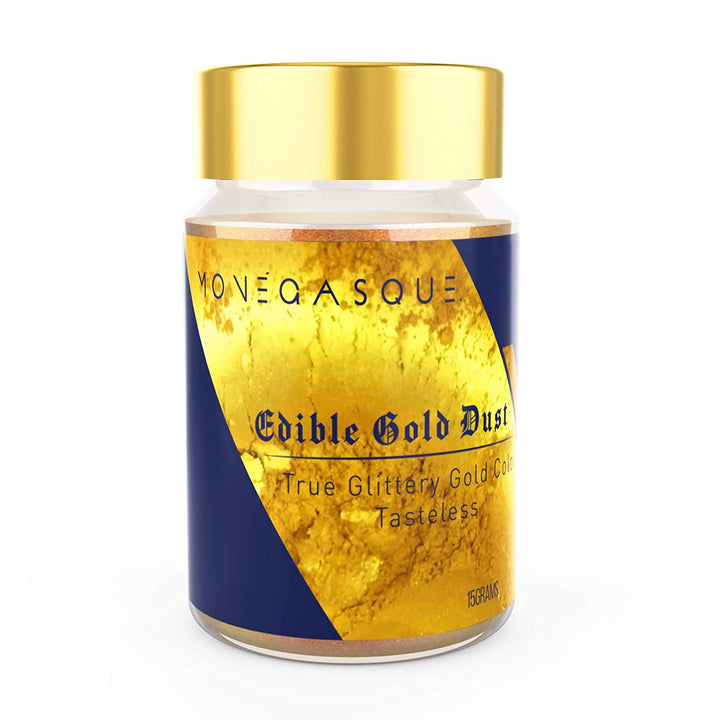 MONÉGASQUE Baking Edible Gold Dust Big 15 Grams for Cake Decorating, Baking, Chocolate, Cookies, Drinks. True Glittery Gold Color, Tasteless, Food Safe, Easy to Use (Gold)