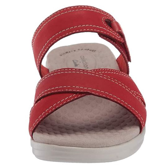 CLARKS Footwear Women's Alexis Art Flat Sandal Red NUBUCK/LEATHER Combi