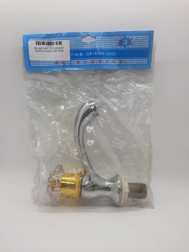 EVEREST Pillar Tap 1/2" Glass & Gold GB18145