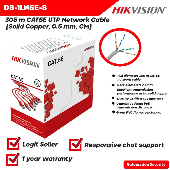 HIKVISION Security Computer Cable Cat 5E Wire DS-1LN5E-S 305M 1000FT Roll