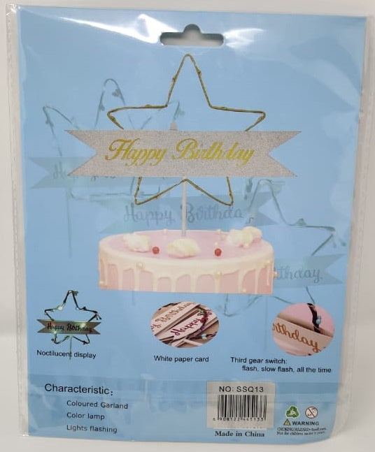 Party Cake Topper Happy Birthday IN Wire Star SSQ13