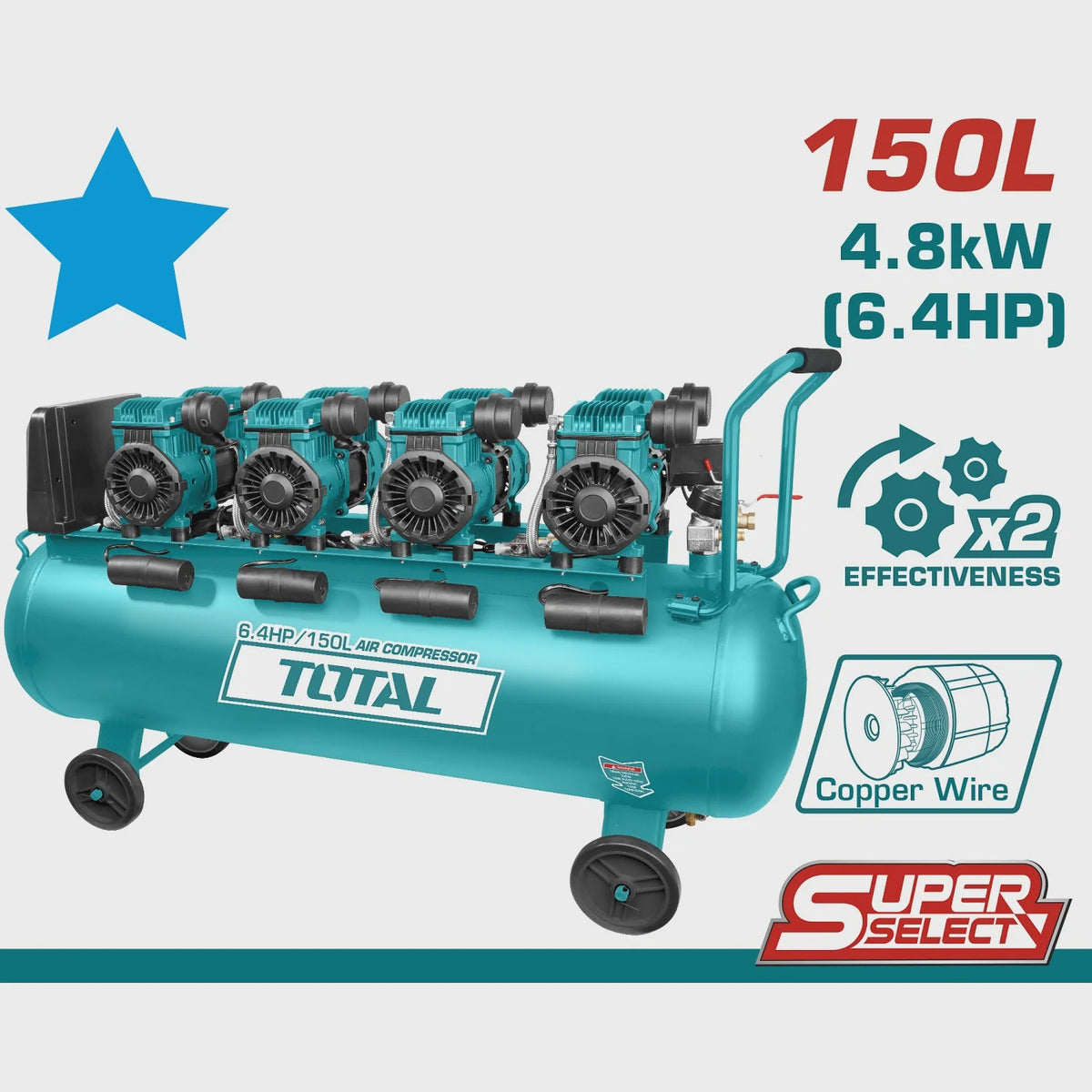 TOTAL Air Compressor 6.4HP 150L UTCS4481508 Oil Free