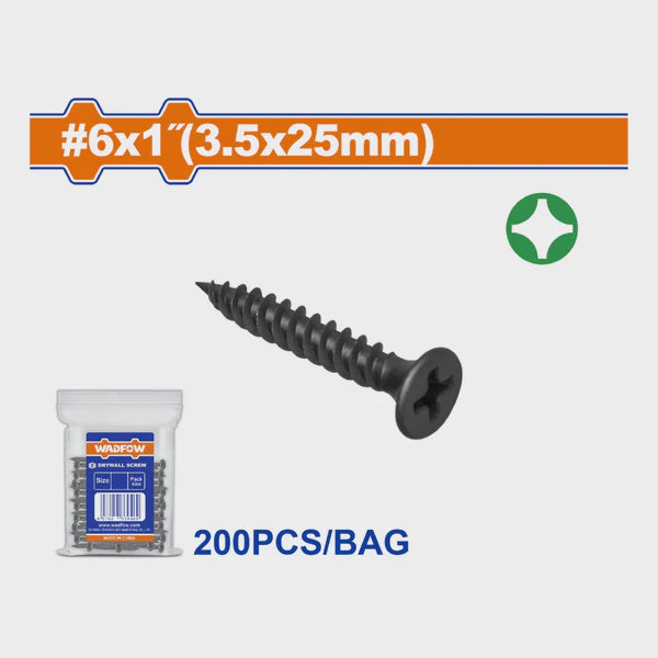 WADFOW Screw Drywall 6 X 1" Black 200PCS Box WXS2912