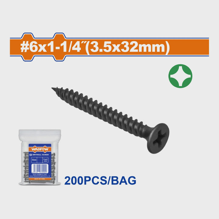 WADFOW Screw Drywall 6 X 1 1/4" Black 200PCS Box WXS2913