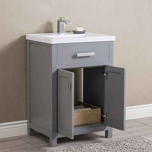 WOLLATON Bathroom Cabinet Grey with Mirror 2 Doors & 1 Draw Freestanding PVC 23.6"X18.7"X37" GNC-DCGA230