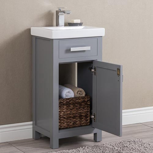 WOLLATON Bathroom Cabinet Grey with Mirror 1 Door & 1 Draw Freestanding PVC 18"X18.5"X37" GNC-DCGA229
