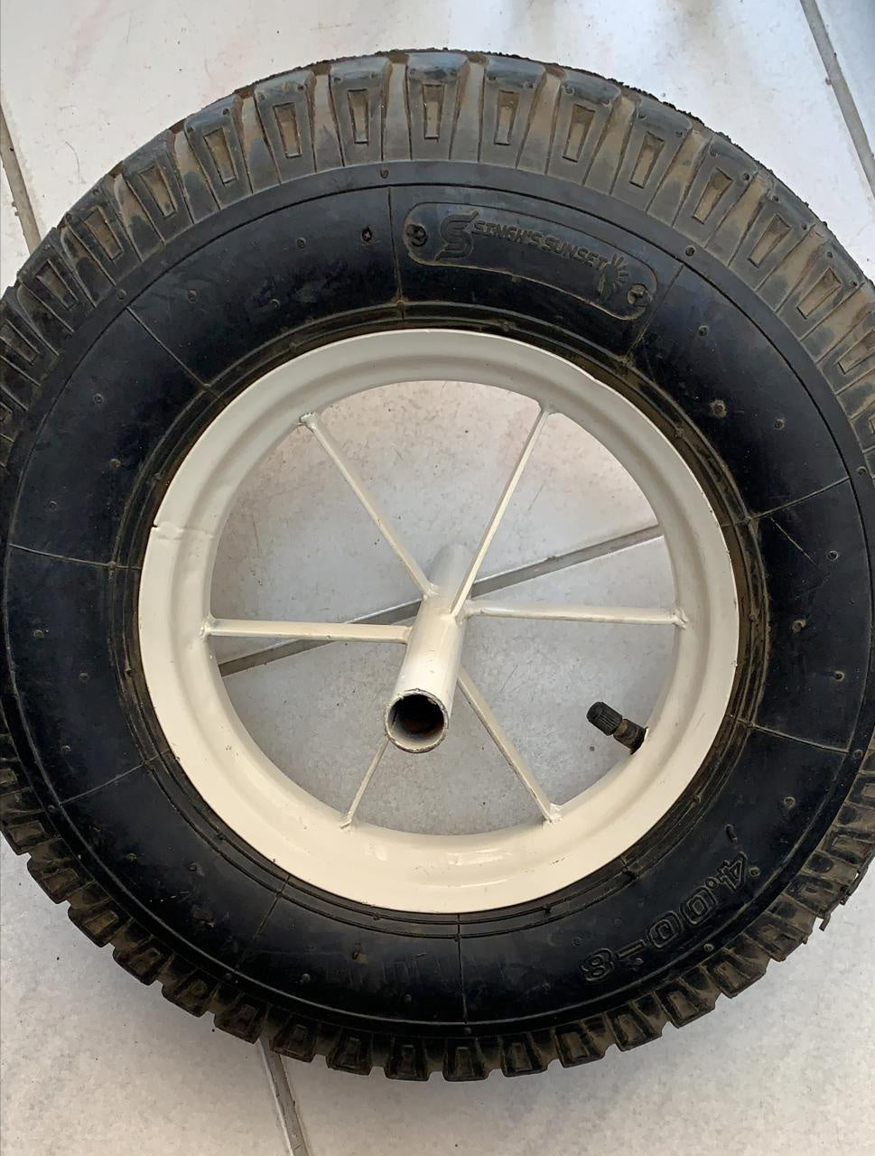 SINGH'S SUNSET Wheel Barrow Wheel 4.00-8 6PR Air White Singh Sunset