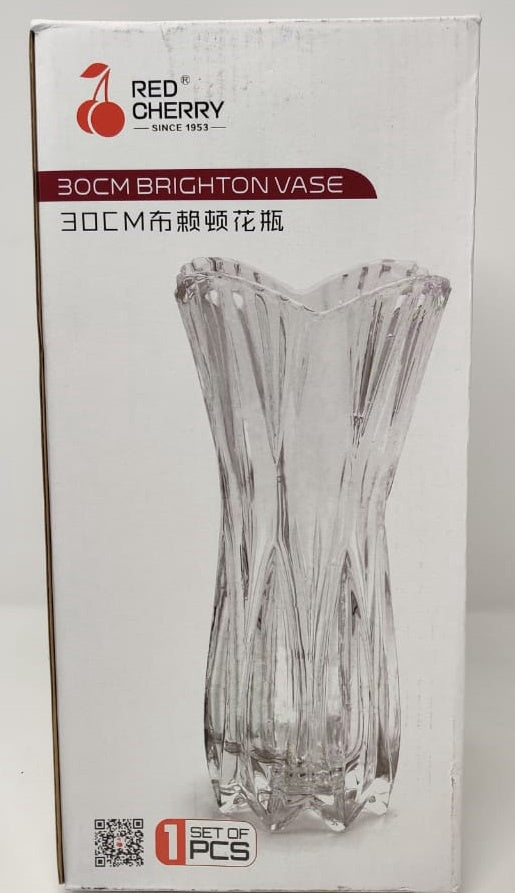 Vase 12" X 6" GLASS-27 Clear HP0330 30CM Brighton Red Cherry