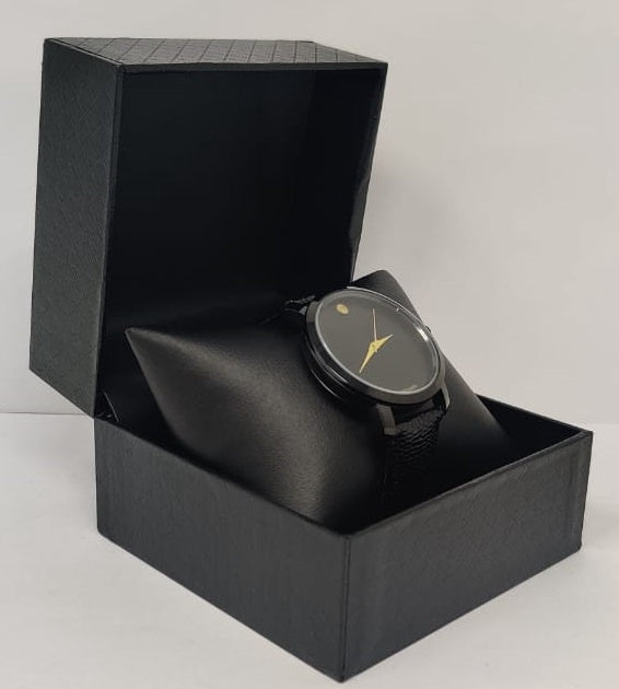 GENERIC Watch Fashion Men Black with Black Leather Ripple Strap