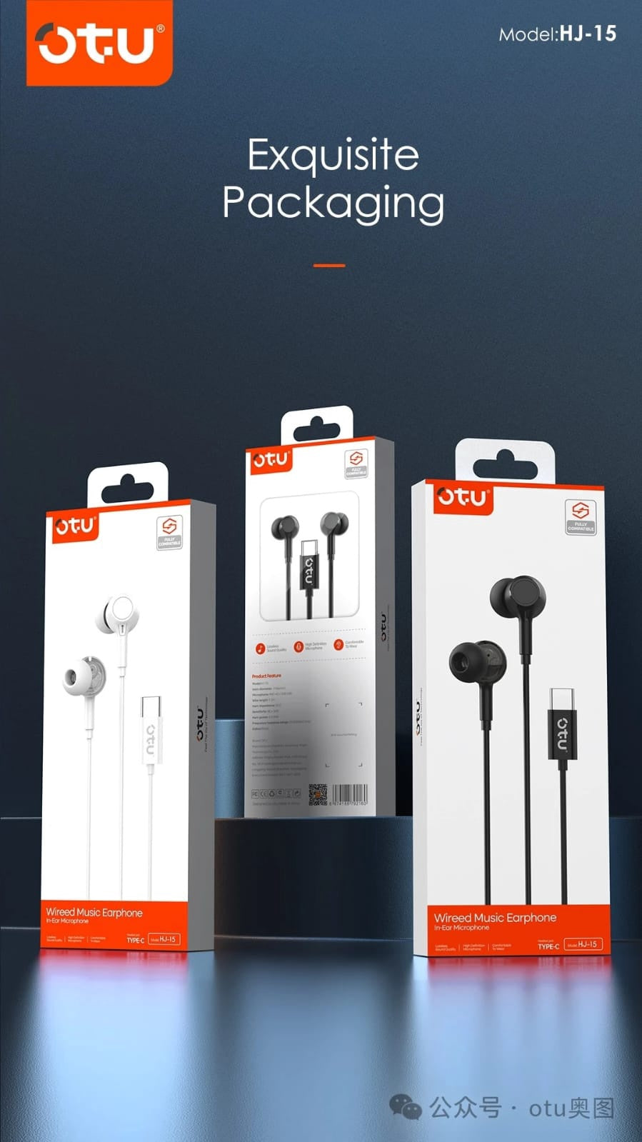 OTU Headphones & Mic HJ-15 TYPE-C Wired Music Earphone Headset
