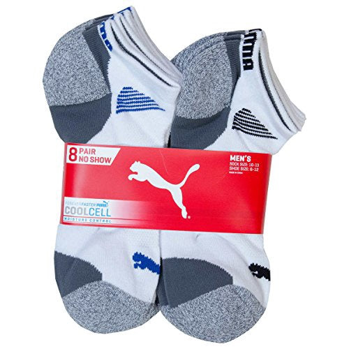 PUMA Clothing Mens No Show Socks, White (8-PACK)