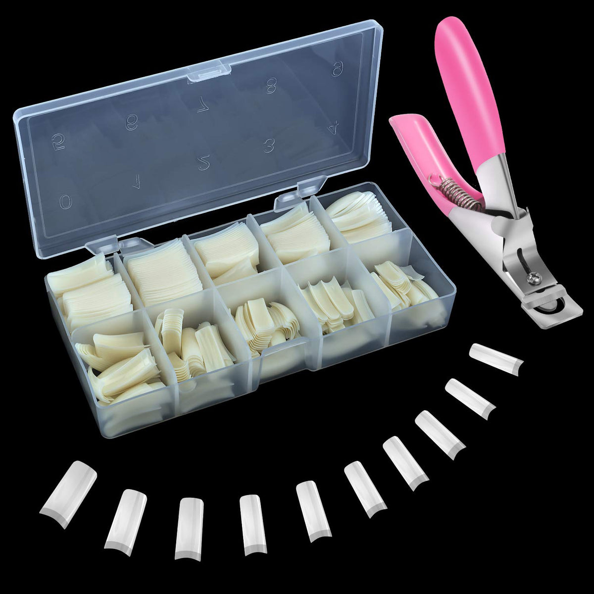 Nails Acrylic Nail Tips 500PCS French Fake Nails Natural False Nail Tips with Nail Clipper and Storage Case for Nail Art Salon and Home Diy (10 Sizes)