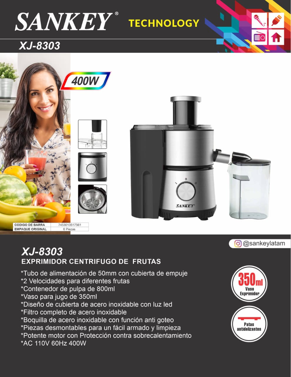 SANKEY Juice Extractor Xj 8303 400W