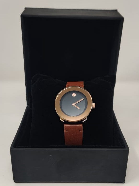 GENERIC Watch Fashion Women Rose Gold with Brown Leather Smooth Strap