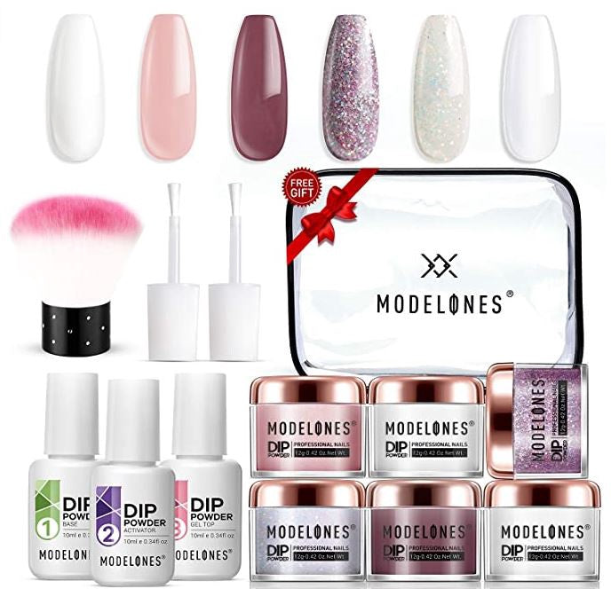 MODELONES Nail Dip Powder Kit Starter 6 Color Sparkle