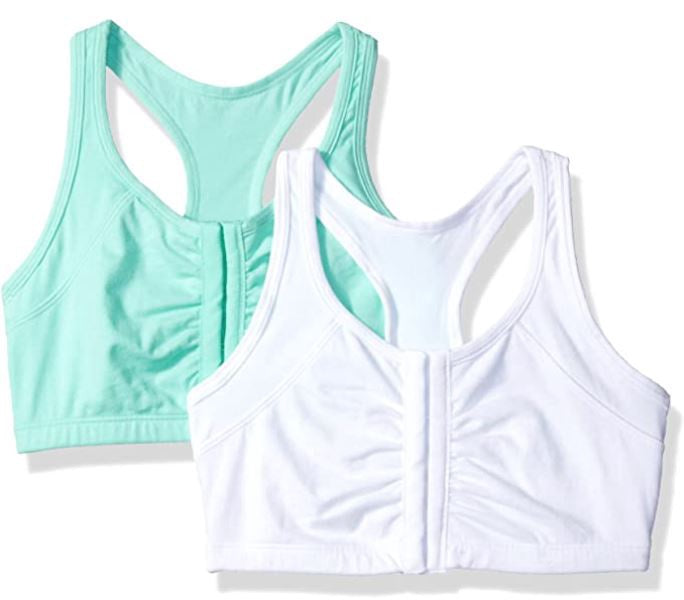 FRUIT OF THE LOOM Women Sports Bra Fruit of Loom Front Close Racerback MINT/WHITE 2PK