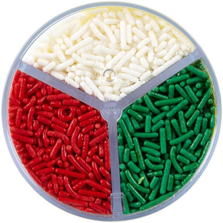 WILTON Baking Sprinkles Jimmies Holiday 3 Cell 6.56OZ 186G 710-7658