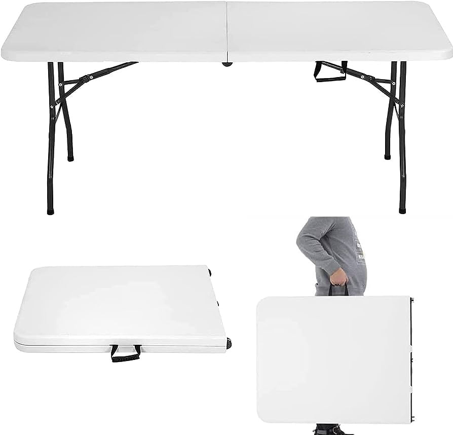 Table Folding Plastic White AC-Z180A 6FT 2 Half Rectangle 70" X 27.5" X 29"