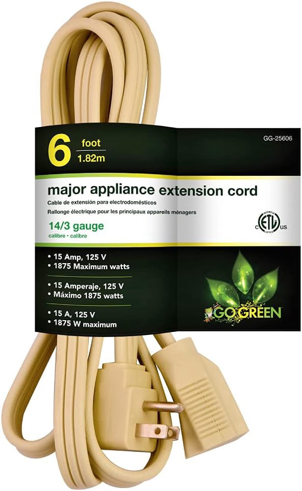GO GREEN Extension Cord Indoor 6' Gogreen GG-25606 Beige 14G 3C