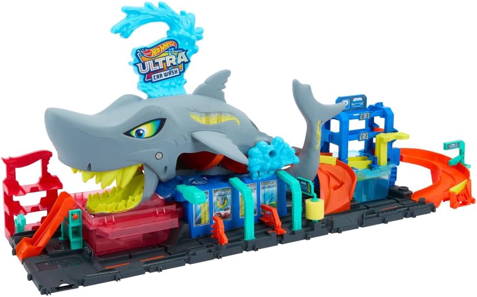 HOT WHEELS Toy City Track Set Ultra Shark Car Wash