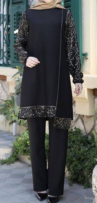 Pants Suit Sequin Sleeve