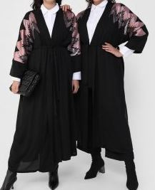 Abaya Cardigan Open Front Black & Pink