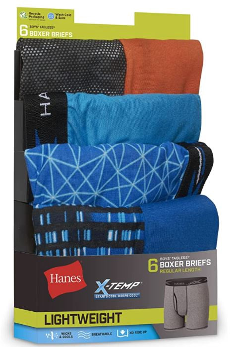 HANES Boys Boxer Briefs X-TEMP Tagless 6PACK / Small