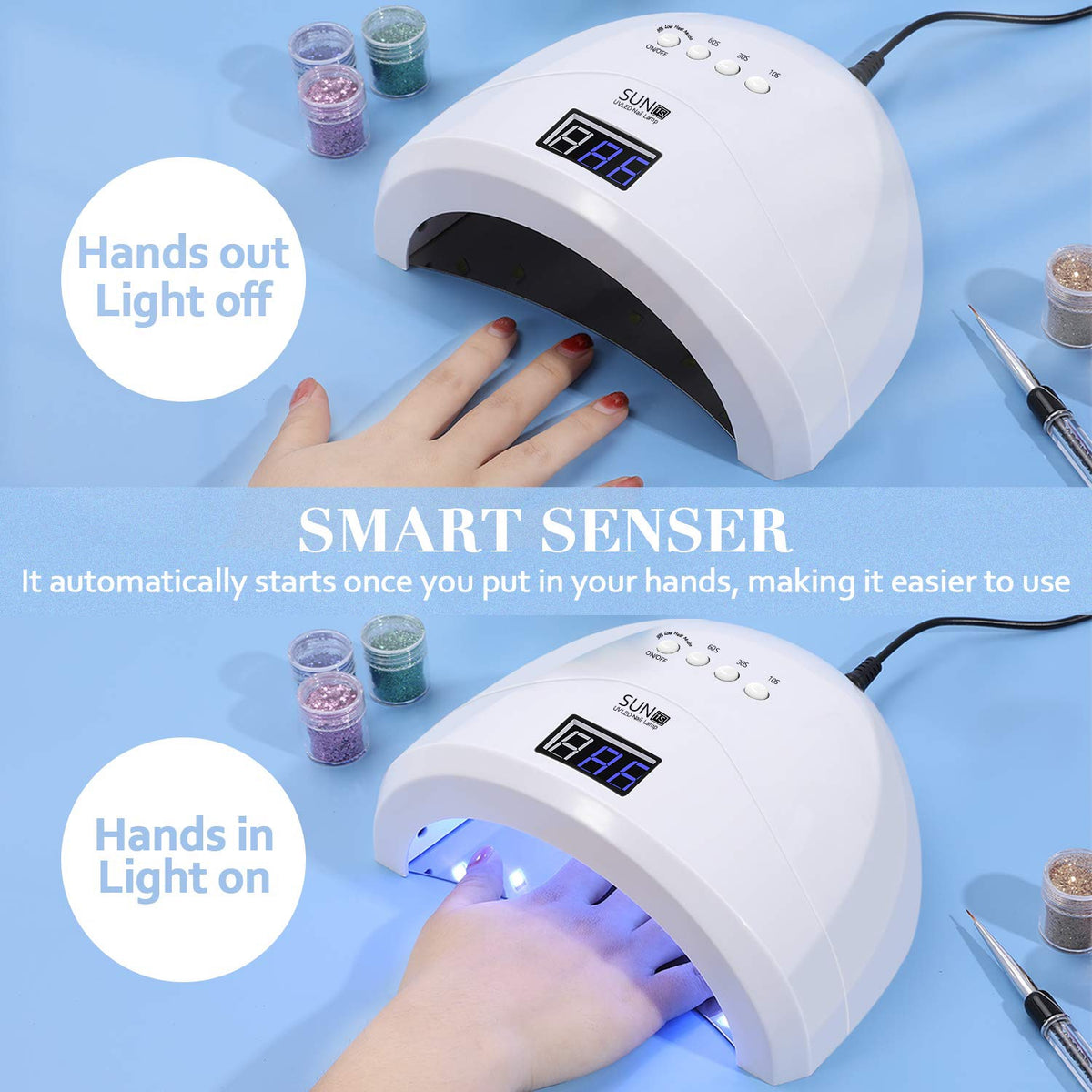 Nails Uv Lamp LED 48W Easkep with 4 Timer Setting Portable Nail Dryer Curing Lamp for Fingernail and Toenail Gels Based Polishes with Automatic Sensor