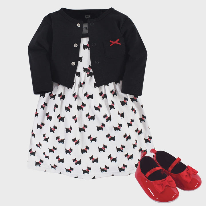 HUDSON Baby Dress Set W/ Cardigan & Shoe 3PCS