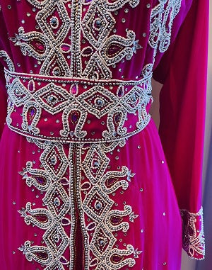 GENERIC Beaded Gown Pink Silver White and Pink Stones with Belt