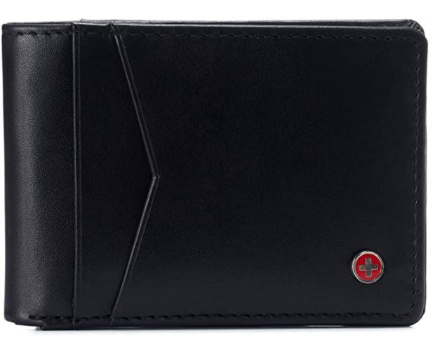 ALPINESWISS Wallet Men Alpine Swiss Slimfold Leather Black IN Gift Box