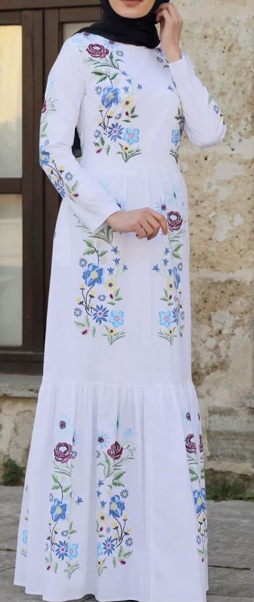 ORIGINALS Dress White Multicolor Painted Flower