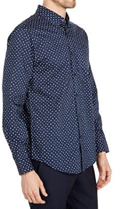 Men Shirt Long Sleeve Button Down Dockers Navy Print