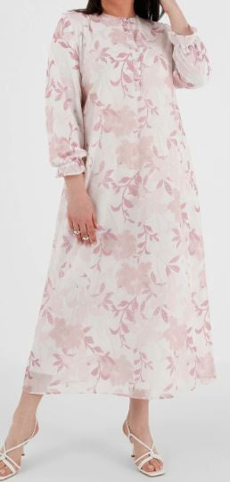 Dress Gown Plus Size Lined Chiffon Floral White Blue / Rose