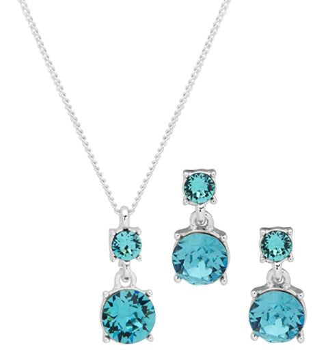 NINE WEST Jewelry Fashion Women's Boxed NECKLACE/PIERCED Earrings Set, SILVER/BLUE, One Size