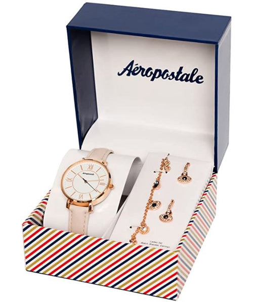 AEROPOSTALE Watch Set Aéropostale Bracelet & Earring Rose Gold Leather Band