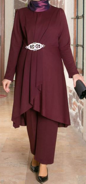 Pants Suit Silver Embellishment Plus Size Burgandy / Navy / Purple