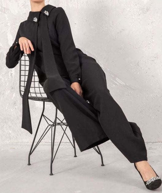 Jumpsuit Rhinestone Black / Rose