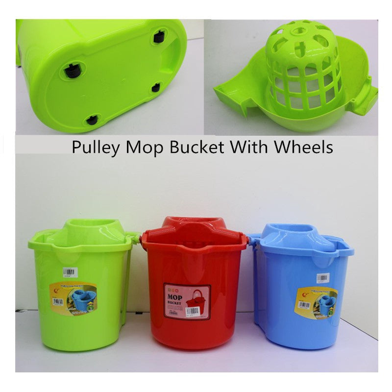 Mop Bucket Plastic Pulley 90522 Dai Lun Di Tua Tang / Bright Blue / Bright Red