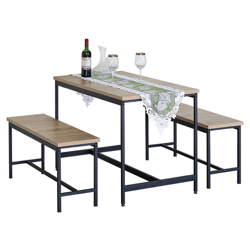 MUTBERG Wood Dining Table Steel Frame Long Bench Seat HAS-SHCZCY1106075T