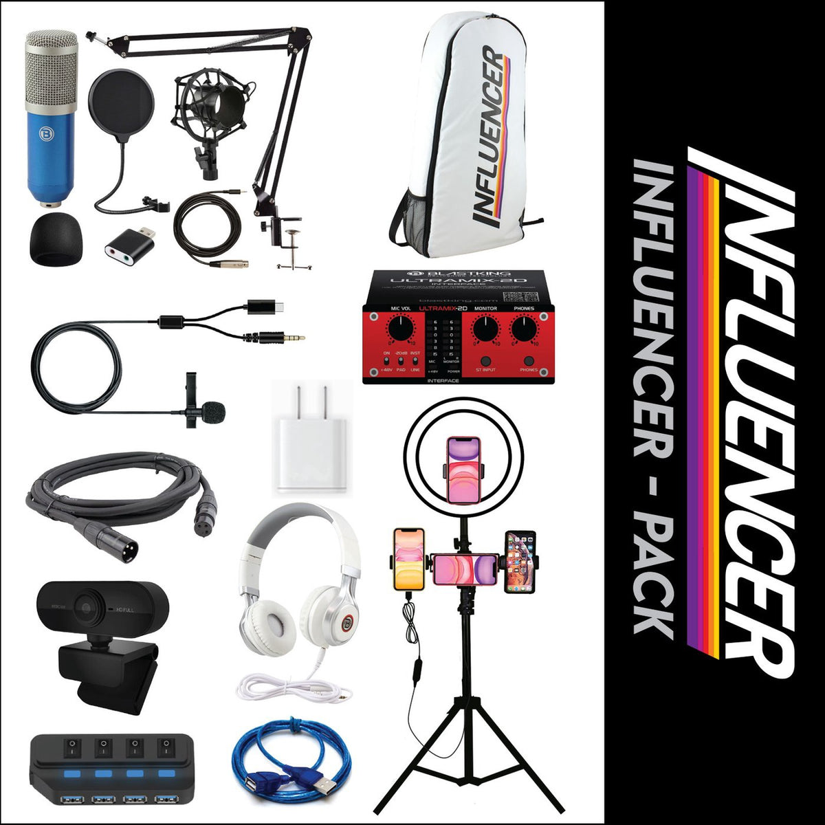 BLASTKING Influencer Pack IP-WPACK-BLU with ULTRAMIX-2D Interface IP-LED Ring IP-MIC-KIT