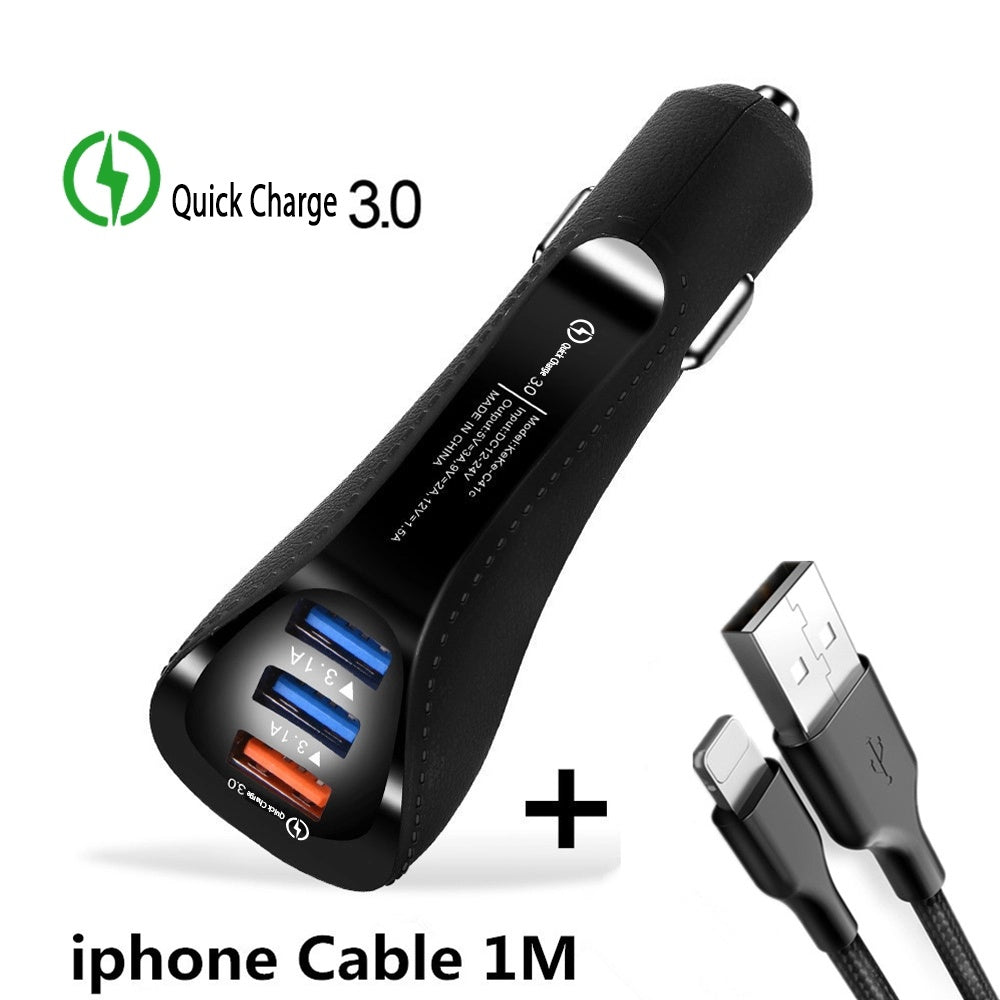 GENERIC Car Charger 6.1A QC3.0 3 USB Port with Lighting Cable